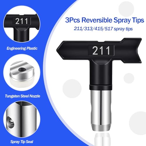 18 Pcs Airless Paint Sprayer Gun Kit – 3600PSI Professional Spray Gun, 6 Reversible Tips (211/313/415/515/517/623), 2 Extension Rods, 6 Filters & 2 Nozzle Seat，a Pair of Gloves