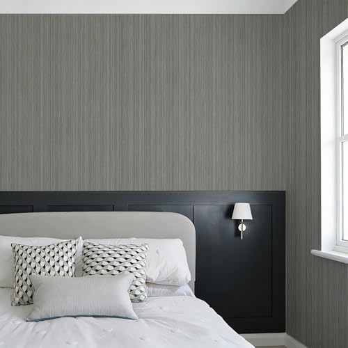 YXTII 20.8" x 196.8" Thick Peel and Stick Grasscloth Wallpaper, Grey Linen Wallpaper Self-Adhesive Fabric Wall Paper - color: Gray, size: 20.8" x 196.8"