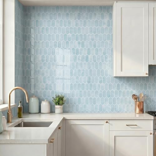 Arttown Peel and Stick 3D Wall Backsplash 20-Sheet, 12" × 12" Hexagon Blue - color: Blue Hexagon, size: 20PC 12"x12"