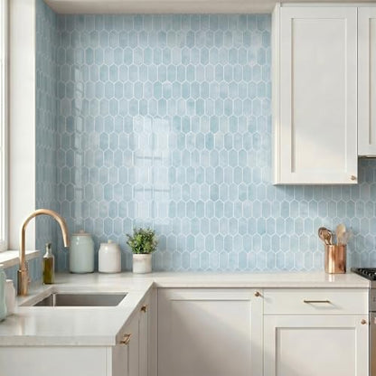 Arttown Peel and Stick 3D Wall Backsplash 10-Sheet, 12" × 12" Hexagon Blue - color: Blue Hexagon, size: 10PC 12"x12"