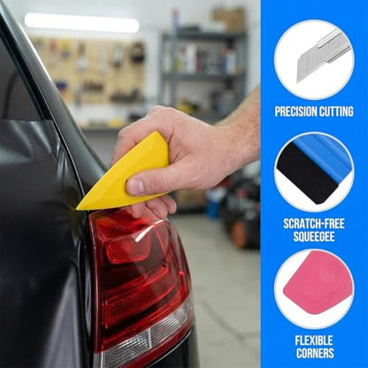 18PCS Car Window Tint Kits, Automotive Glass Protective Film Tinting Tool with Squeegee Cutting Knife, Vehicle Window Vinyl Wrapping Installation Tint Set, Universal Fit - size: 18PCS