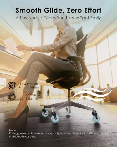 RidRed Gaming Chair Wheels - Heavy-Duty Office Chair Wheels - Replacement Rubber Casters- Universal Fit 3 Inch Chair Casters, Noise Free, Fits 98% Chair, for All Floor - color: Sparkling Sky Blue