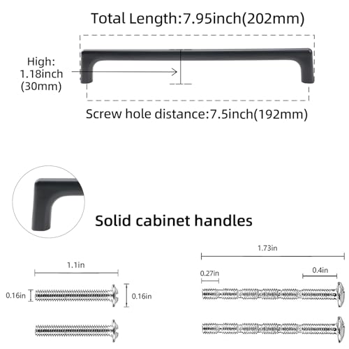 10 Pack 7.5 inch Matte Black Kitchen Cabinet Handles - color: Matte Black, size: 7-1/2 inch Hole Center