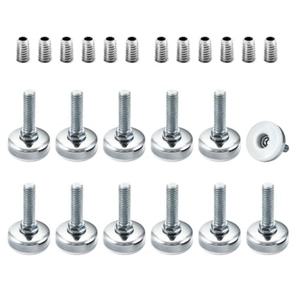 POWERTEC Threaded Leveling Feet 12PK with 3/8"-16 Threaded Inserts, Heavy Duty Adjustable Furniture Levelers with Large Nylon Foot for Cabinets, Benches, Tables & More (71189-P3) - size: Leveling Feet Insert, Set of 12