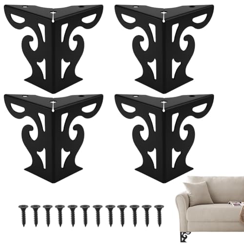 CRASPIRE 4Pcs Hollow Out Furniture Legs 3.15 Inch Set Black Artistic Metal Sofa for Table Cabinet Legs Dresser Feet Triangle Couch Shelf Repair Restoration Replacement Bookcase Wardrobe Bed - color: 4 Sets Black