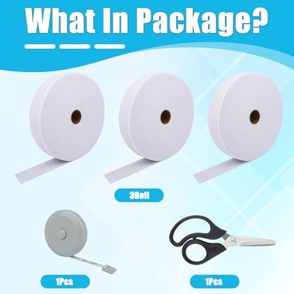 3 Roll Batting Strips 2 1/4in, Jelly Roll Rug Batting with Scissors, Rule