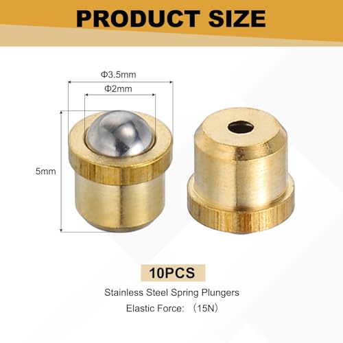 uxcell 10Pcs Stainless Steel Spring Plunger 5x3.5 mm Precision Ball (15N) - size: 5 x 3.5 mm(15N)