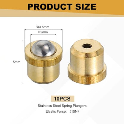 uxcell 10Pcs Stainless Steel Spring Plunger 5x3.5 mm Precision Ball (15N) - size: 5 x 3.5 mm(15N)