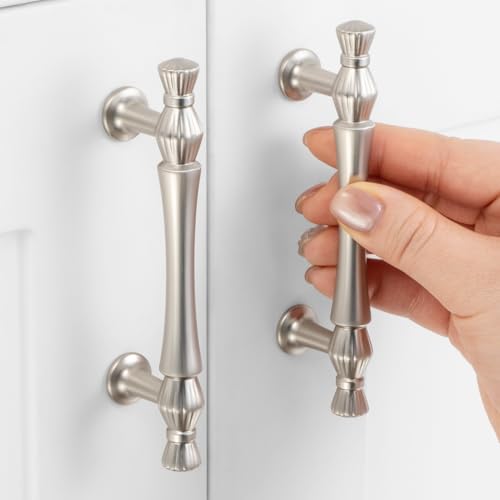3 Inch Brushed Nickel Cabinet Pulls 10 Pack French Style P2408 - color: Brushed Nickel, size: 3" Hole Centers-10 Pcs