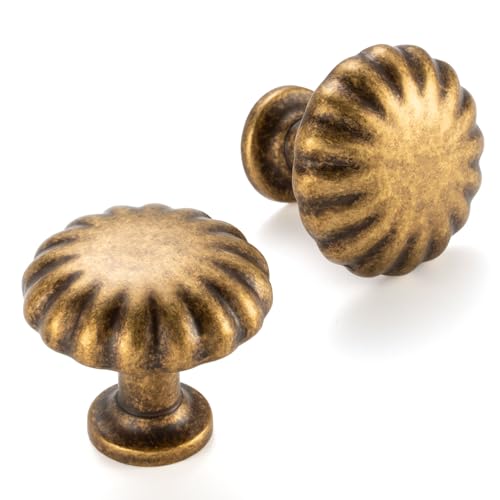 Round Antique Brass Cabinet Knobs 1-1/4 Inch 10 Pack K2408 - color: Antique Brass, size: Knob A-10 Pcs