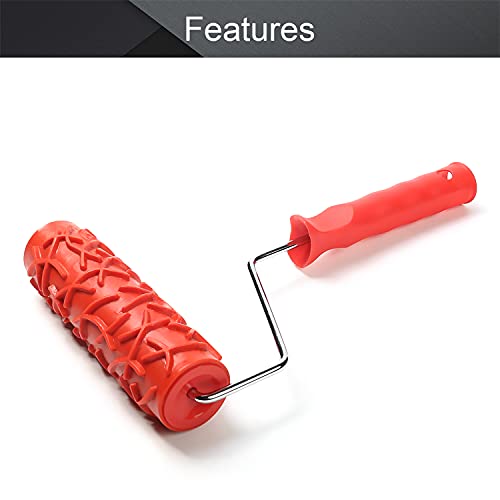 Utoolmart 7" Home Wall Rubber Paint Roller 175mm Wooden Grain Painting Roller with Plastic Handle 1Pcs - size: EG038T