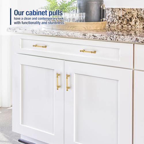 Brushed Antique Brass Cabinet Handles, Drawer Pulls, 3-3/4 Inch, 10 Pack - color: Brushed Antique Brass, size: 3-3/4 Inch Hole Center