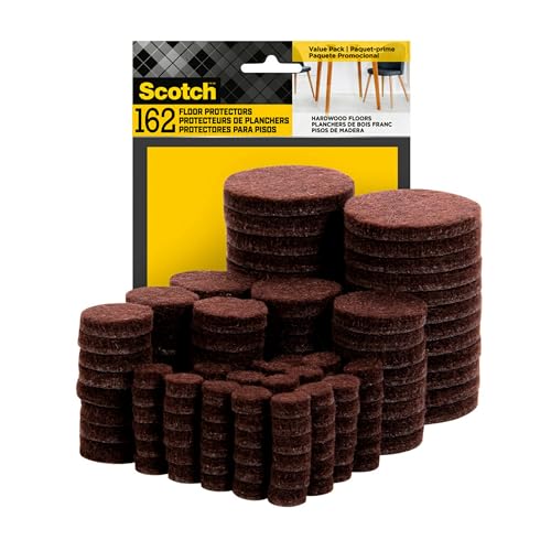 Scotch Felt Pads 162 PCS Brown, Felt Furniture Pads for Protecting Hardwood Floors, Round, Assorted Sizes Value Pack, Self-Stick design, Protecting from nicks, dents and scratches (SP847-NA)