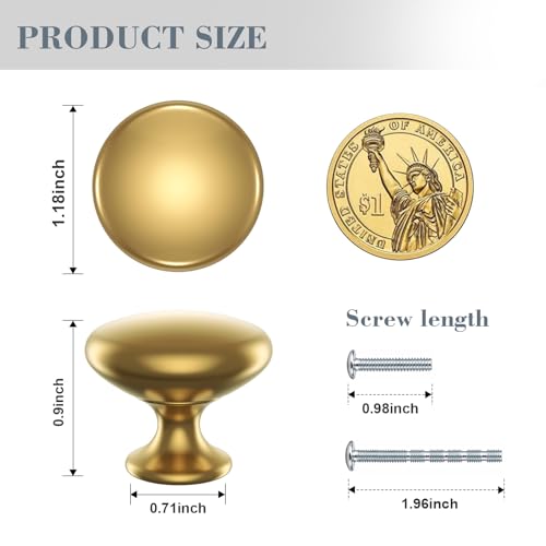 POZEAN Cabinet Knobs Brushed Nickel 20 Pack Cabinet Handles Drawer Knobs Solid Knobs Brass with Screws for Dresser Drawer Cabinet Cupboard - Modern Kitchen, Bedroom and Bathroom Hardware,Brass - color: Brass, size: 20 Pack