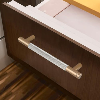 12 Pack 5 Inch 128 mm Bronze and Nickel Knurled Cabinet Handles Cabinet Pulls Aluminum Handles Knurled Drawer Pulls Oxidation Finish with Diamond Pattern 6" Length (5" Hole Center) - color: PBronze and Nickel, size: 5 Inch