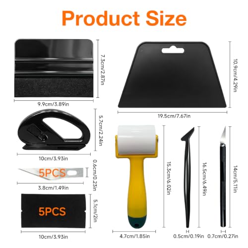 16PCS Wallpaper Smoothing Tool Kit, Car Window Tint Kit with Sponge Seam Roller, Vinyl Squeegee & Cutting Tool, Complete Auto Glass Protective Film Wrapping Installation Set