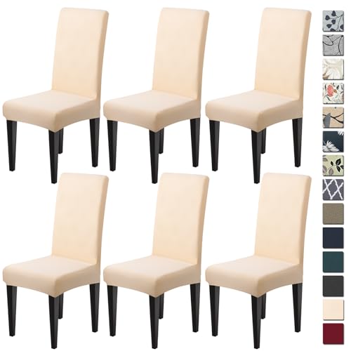 Dioxide High Stretch Chair Covers for Dining Chairs, Washable Dining Chair Covers Set of 6, Soft Dining Chairs Seat Covers, Parsons Chair Slipcover Protectors for Home Hotel Restaurant Banquet - color: Beige, size: 6PCS