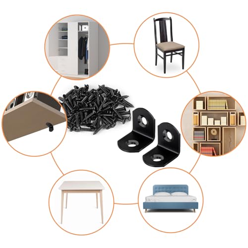 40 Pcs L Bracket Stainless Steel Corner Brace Sets, 90 Degree Right Angle Brackets with 80 Pcs Screws, L Bracket Firmware for Wooden Shelves, Chairs, Tables, Dressers, Furniture (Black) - size: 40PCS | 20×20MM, style: Black