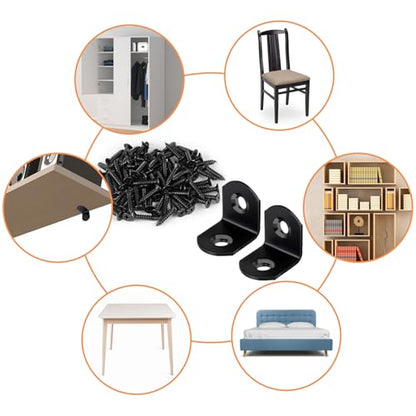 40 Pcs L Bracket Stainless Steel Corner Brace Sets, 90 Degree Right Angle Brackets with 80 Pcs Screws, L Bracket Firmware for Wooden Shelves, Chairs, Tables, Dressers, Furniture (Black) - size: 40PCS | 20×20MM, style: Black