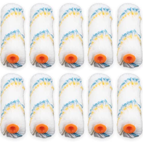 IFAMIO Pack of 10, 4 Inch Inch Paint Roller Covers Small Roller Refills 1/2 Inch Inch Nap Woven Cotton Mini Paint Roller Covers Brush Replacement Set for Painting Walls Floor Fence Cabinet