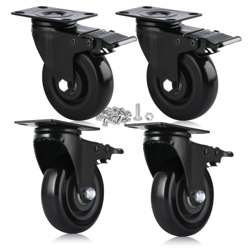 4" Swivel Rubber Caster Wheels with Safety Dual Locking - color: 4" casters