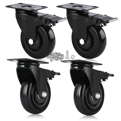 4" Swivel Rubber Caster Wheels with Safety Dual Locking - color: 4" casters