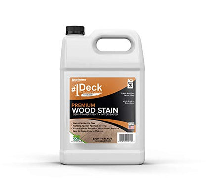 SaverSystems #1 Deck Premium Wood Stain - Semi-Transparent, Water Based, Sealer in One - 1 Gallon - color: Light Walnut, size: 1 Gallon