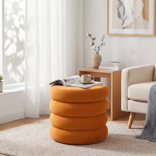 Compact Round Ottoman, Orange - color: Orange