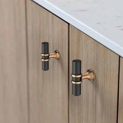 Amerdeco 10 Pack Champagne Bronze and Matte Black Cabinet Knobs 2 Inch T Bar Cabinet Pulls Kitchen Cabinet Handles Cabinets Hardware Drawer Pulls ZH0050 - color: Champagne Bronze Black, size: 2"/51MM