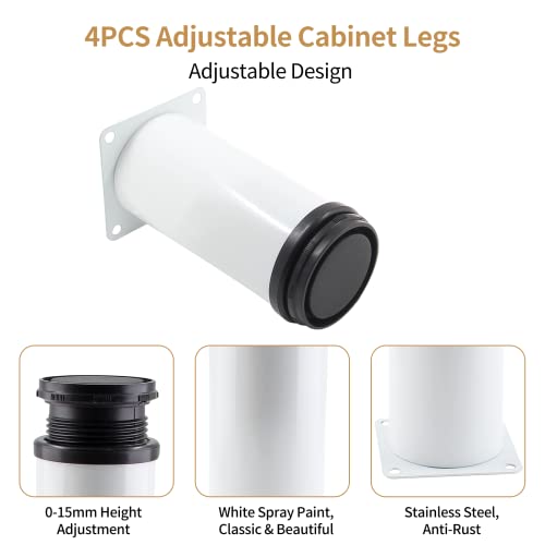 Bivethoi Adjustable Cabinet Legs, 4 Inch/100mm, Set of 4, White - size: 4 Inch