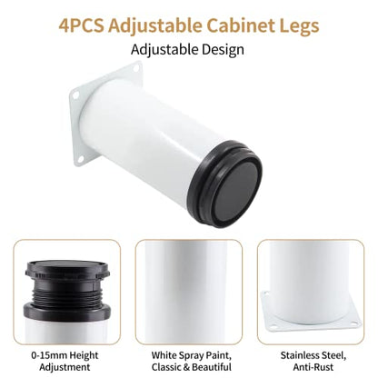 Bivethoi Adjustable Cabinet Legs, 4 Inch/100mm, Set of 4, White - size: 4 Inch