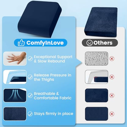 Wheelchair Seat Cushion - Cooling Gel & Memory Foam Office Chair Cushion with Non-Slip Bottom & Washable Cover, Ergonomic Car Seat Pillow for Sciatica, Tailbone, Back Comfort (Navy Blue) - color: Navy Blue