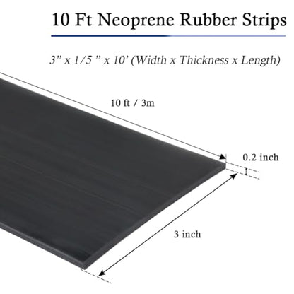 LSGCQ Neoprene Rubber Strips with Adhesive Backing Rubber Sheets - size: 3” Wide x 1/5" Thick x 10' Long