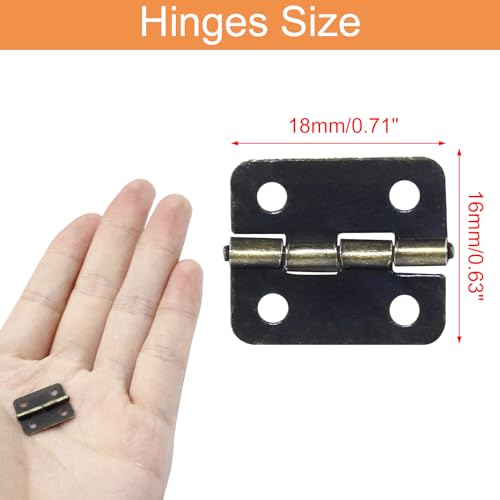 Piutouyar 50 Pcs Mini Bronze Hinges, Rectangle Small Hinges, 18x16mm - size: 18x16mm
