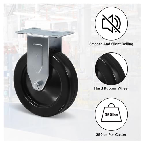 5" Casters, Heavy Duty Industrial Rigid Caster Wheels, Plate Hard Rubber Wheel for Cart Furniture Workbench (12 Rigid) - style: 12 Pack Rigid
