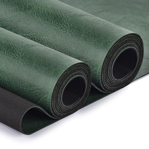 Faux Leather Fabric, Soft Synthetic PU Fabric Material, Thick Durable Synthetic Repholstery Leather Vinyl, Soft Touch Distressed DIY Crafts, Upholstery - Individual 1 Yards Cut 36" x 54"- Green - color: Green