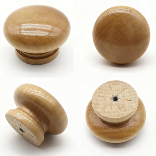 2Pcs Wooden Cabinet Knobs, 1.77" Wood Dresser Knobs Kitchen Cabinet Knobs Modern Round Knob for Furniture Dresser Cupboard Drawer Closet Door (Wood Finished) - color: Finished Wood