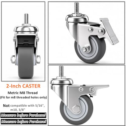 RILIDRI M8 Casters, 2 Inch Threaded m8-1.25 Caster Wheels with Locking Brakes, Set of 4 TPR Swivel Wheel for Standing Desk, 1KEA Carts, Rolling Cabinet - size: M8x15