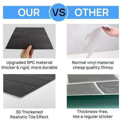 Peel and Stick Tile, Self-Adhesive Kitchen Backsplash Matte Finish - color: Ash Black