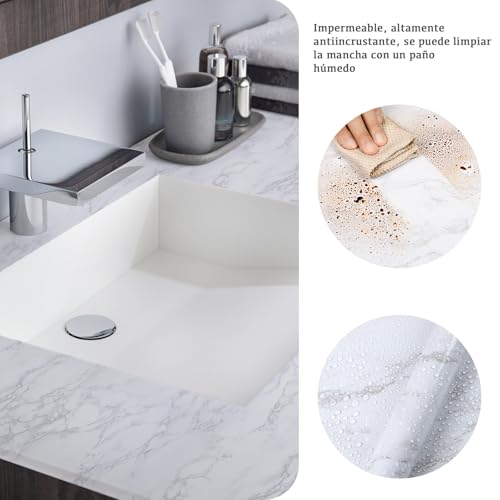 Marble Contact Paper White Peel and Stick Wallpaper for Kitchen Countertop - color: Gray/White, size: 15.7" x 472.4"