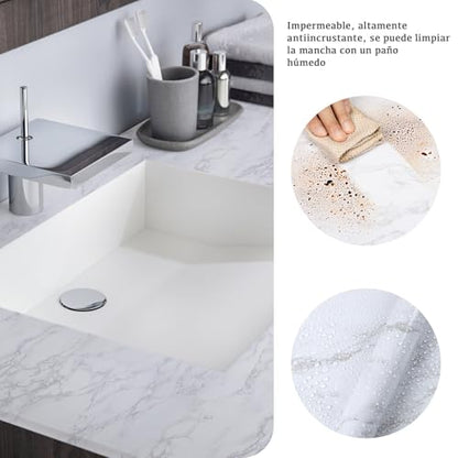 Marble Contact Paper White Peel and Stick Wallpaper for Kitchen Countertop - color: Gray/White, size: 15.7" x 472.4"