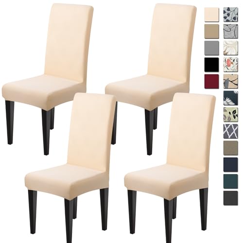 Dioxide High Stretch Chair Covers for Dining Chairs, Washable Dining Chair Covers Set of 4, Soft Dining Chairs Seat Covers, Parsons Chair Slipcover Protectors for Home Hotel Restaurant Banquet - color: Beige, size: 4PCS