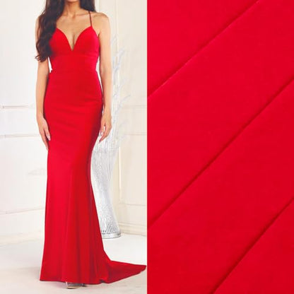 XSEINO Stretch Velvet Fabric by The Yard, 63" x 40" Cut, Soft Red Fabric for Upholstery, Sewing, Crafts, Apparel - 90% Polyester 10% Spandex - color: Red