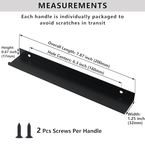 12 Pack Black Finger Pulls for Cabinets, Modern Edge Pulls Kitchen - color: Black-12Pack, size: 7.87in(200mm) Overall Length