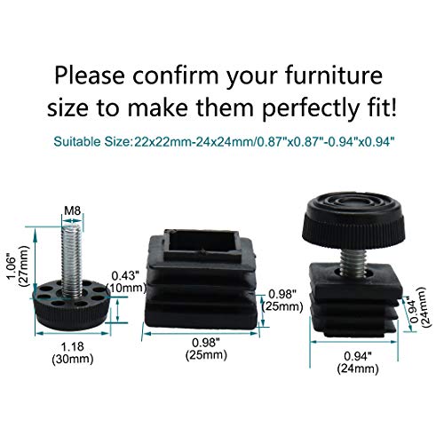 uxcell Leveling Feet 25 x 25mm Square Insert Furniture Adjustable Leveler 4 Sets