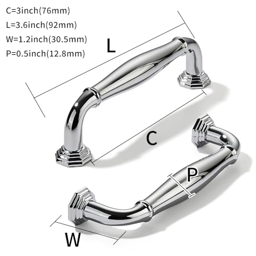 khtumeware 2 Pack 3-1/2 Inch(89mm) Polished Chrome Cabinet Pulls Heavy Duty Solid Cabinet Handles Heavy Duty Solid Cabinet Hardware for Cupboard Drawer Pulls Dresser Handle - color: Polished Chrome, size: 3-1/2 inch Hole Center