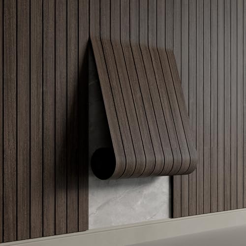 YU LI 3DH Peel and Stick PVC Slat Wall Panel 236"x15.75" Self-Adhesive Thick Faux Smoked Wood Grain Wallpaper Panel 3D Soundproof Wall Panels for Walls & Ceilings - color: Smoked, size: 15.8" x 236"