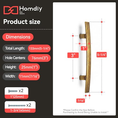 homdiy 5 Pack Antique Brass Cabinet Pulls, Solid Zinc Alloy, 3 Inch CC - color: Antique Brass, size: 3 Inch Hole Center