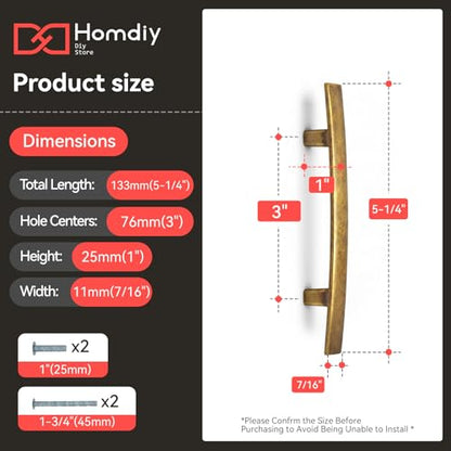 homdiy 5 Pack Antique Brass Cabinet Pulls, Solid Zinc Alloy, 3 Inch CC - color: Antique Brass, size: 3 Inch Hole Center