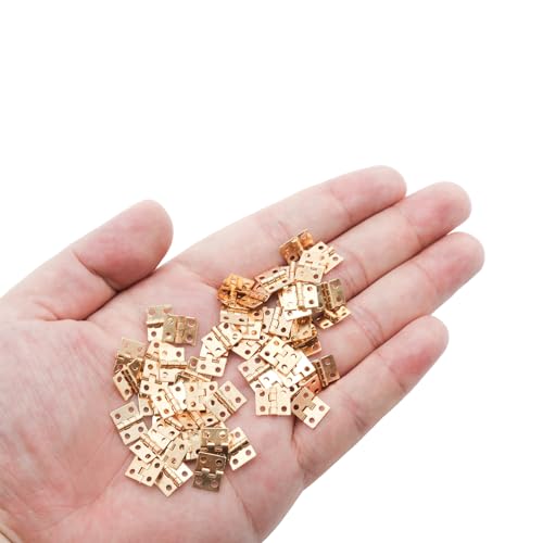 60 Pcs 10mmx8mm / 0.39" x 0.31" Gold Mini Hinges, 0.4 Inch Solid Brass Folding Butt Hinge, 2/5 Inch Cabinet Hinge for Jewelry Box, Drawer Cabinet Furniture - color: Gold
